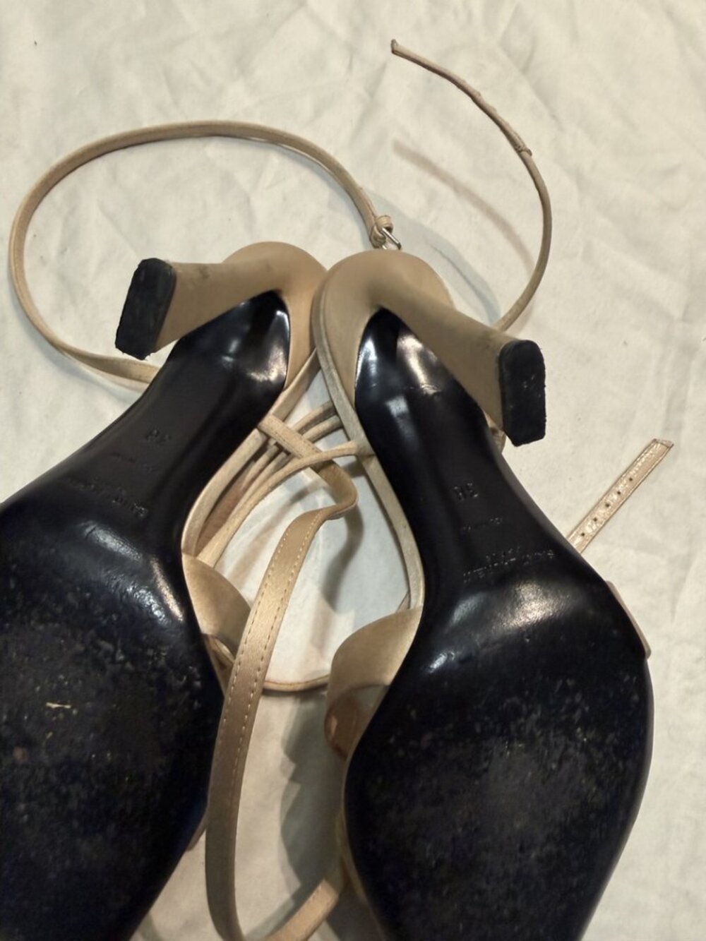 Saint Laurent Lydia 110 Nude Satin Ankle Wrap Sandal Heels EU 38 US 8 - Picture 11 of 12
